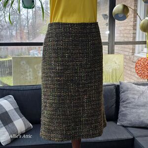 Brown Green Orange Retro Plaid Fuzzy Warm Mini Skirt Acrylic Cotton Talbots 16